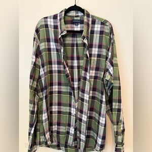 Lands' End Green and White Plaid Men's Shirt